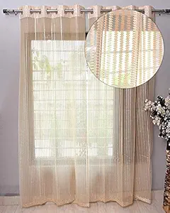 Purav Light Tissue Net Cream Eyelets Rings Semi-Transparent Sheer Long Door Curtain (9x4ft, Off-White) - Set of 2 Pieces