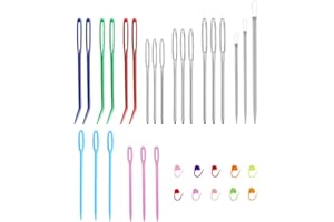 NOKDAL 34 Piezas Set de Agujas de Coser a Mano Aguja Lanera Ojo Grande Aguja de Bordar Agujas de Costura Marcadores de Punto Agujas de Tapicería Curvas Agujas de Hilo para Proyectos de Ganchillo Reparación