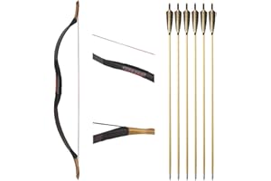Tir à l'arc Traditionnel Arc Classique et Flèches Ensemble Arc Long 25lbs-40lbs Fait Main Longbow Arc en Bois Mongol Horsebow Arc de Chasse pour la Pratique de la Chasse aux Adultes