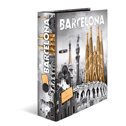 HERMALever Arch File Trend Cities with Barcelona Motif, A4, 70 mm Spine, with Inner Print, 1 Folder