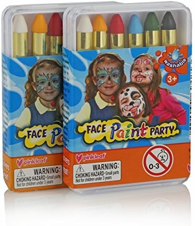 Pinkleaf Washable Face Paint Crayon Kits for Kids Parties, Festivals, July 4th &amp; Halloween, 2 x 6pc Mini Body Painting Marker Sets