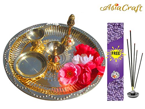 AsiaCraft ® Brass Pooja Thali Set Dia, 10.5