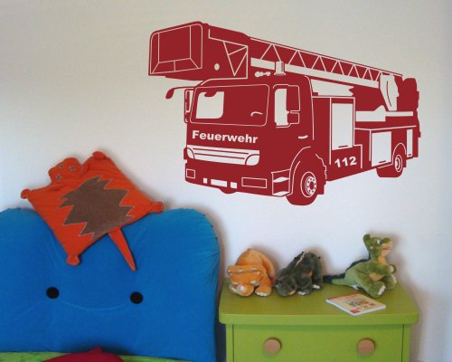 Wandtattoo Feuerwehr Löschzug in 9 Größen und 19 Farben (40x27cm hellrot) - 2