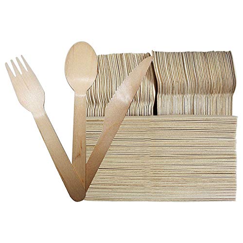 Set Cubertería Desechable 150 Piezas - Tenedores (50), Cucharas (50) y Cuchillos (50) - Alternativa para el Plástico - Ecológica Vajilla de Viajes para Fiestas, Bodas y Cenas, Picnics, Escuela