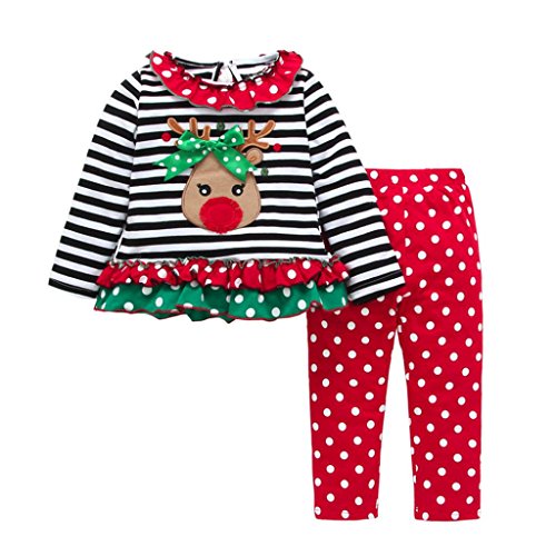 Preisvergleich Produktbild Weihnachten Baby Mädchen Prinzessin Hirsch Gestreift Tops +Hose Kleid Outfits einstellen Kleinkind Little Girls Christmas Sound6 (Mehrfarbig, 3-4Jahre)