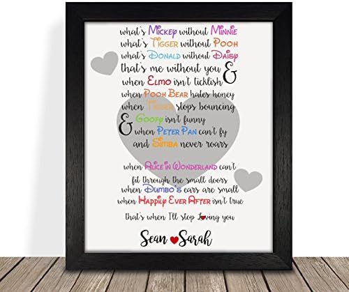Personalised Presents Gifts For Husband Wife Him Her Girlfriend Boyfriend Wedding Anniversary Birthday Christmas Xmas Valentines Day Disney Love Couples Framed Prints Posters Romantic Love Idea