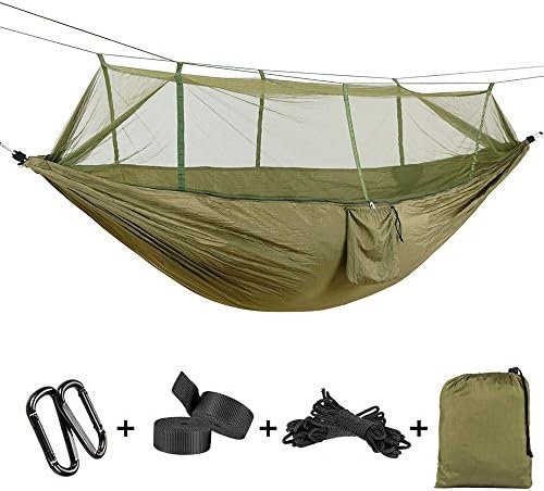 ATLES Comfortable Hammock - 2 Persons Hammock High Strength Parachute Fabric with Mosquito Net for Outdoor Camping,Yard Napping (Army Green)