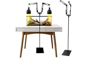 MENGBEI Dual Reptilien Lampenständer Verstellbarer, 360° Drehung Reptilien Lampenhalter mit Sockel Terrarium Lichtständer für Schildkröten Spinne (2 Haken)