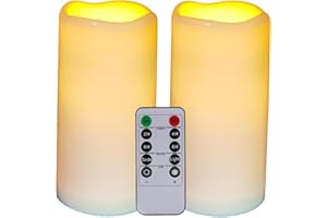 HjingChen 2 Stück Wasserdichte flammenlose Kerzen mit Fernbedienung und Timer,Outdoor-Batterie Betriebene Plastik LED Kerzen elektrische Säulenkerzen für Camping, Hochzeiten