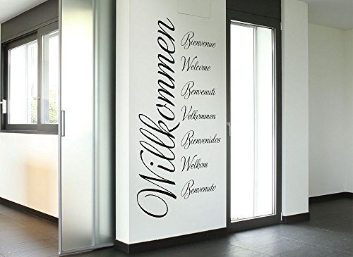 Grandora W3014 Wandtattoo Wort Willkommen in 8 Sprachen schwarz 58 x 117 cm - 2