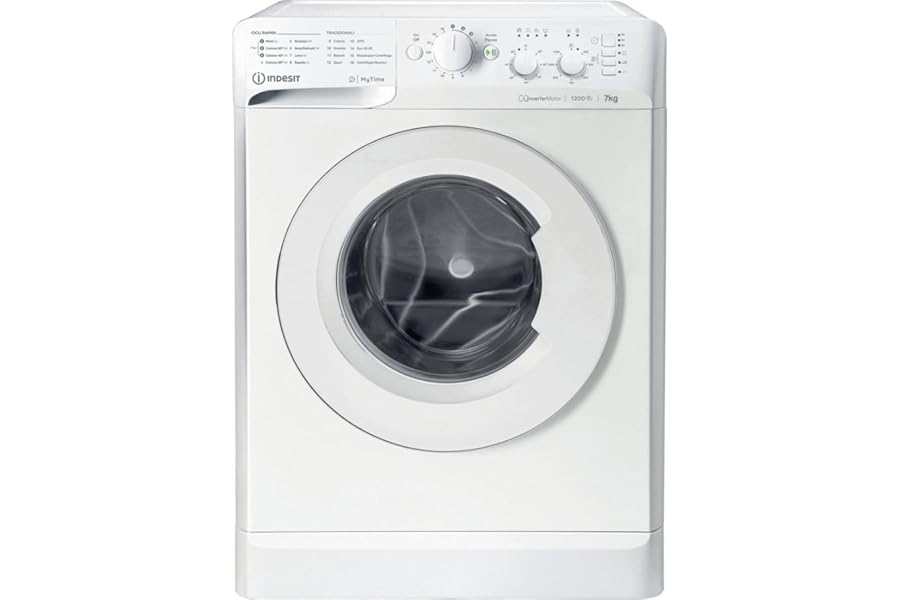 INDESIT MTWC 71296 W IT – Washing Machine 7 kg with Front Load, 16 Programs, Spin 1200 RPM, Delay Start and Inverter Motor – Household Appliances, Class A, 59.5 Lx85Hx54P