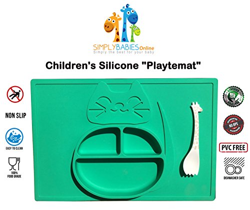 Kindergeschirr von PLAYTEMAT / Plastikteller mit Gratis Kinderlöffel / süßes Platzdeckchen für ihr Klein-Kind oder Baby - 6