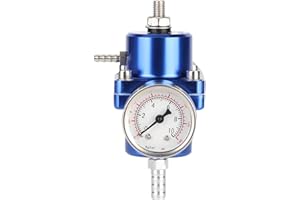 Qiilu Régulateur de Pression de Carburant FPR Réglable de Haute Performance avec Jauge Remplie avec Manomètre 0-140psi réglable(Bleu)