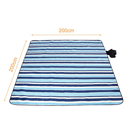 Yorbay Picknickdecke 200 x 200 cm XXL Fleece wasserdicht Decke mit Tragegriff (Blau) - 2