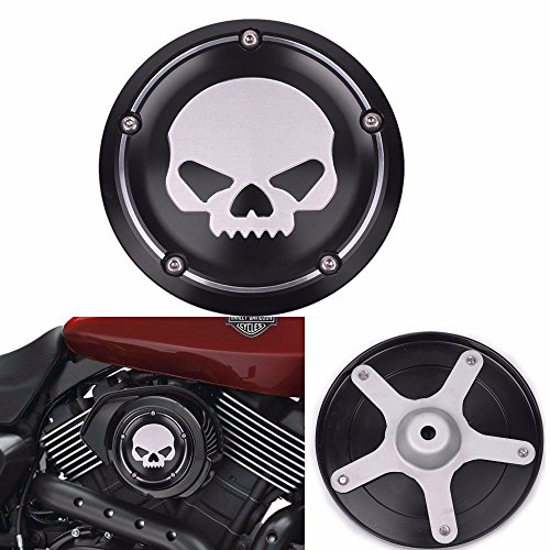 Frenshion Compatible para Skull Cover Air Filter Black Motorcycle Deep Cut CNC Cover Aluminum Decorative Accessories For Harley Street XG500 750 2015 2016 ...