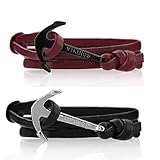 Vikings Leder Anker-Armband Gold Set für SIE & IHN 2 Stück UNISEX (Schwarz Silber Bodeaux Schwarz)