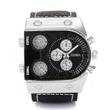 YDB Herren Armbanduhr Quarz/Drei ZEIT Zone Präzision Reise Zeit/Herren-Armbanduhr Genuine Gürtel/Outdoor Sport Armbanduhr, schwarz