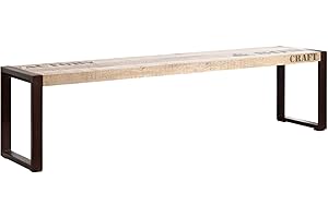 Massivmoebel24.de | Factory Bank aus Massivholz #114 im Industrial-Stil | aus Mangoholz - Natur, Bedruckt | 180x40x45 cm | Sitzbank Holzbank vollmassiv