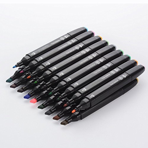 Yalulu 40/60/80stk Farbe Marker Pen Set Alkohol Zwilling Spitze Breit Feinpunkt für Kunst Zeichnung Grafik Schwarz Körper (40 Stück) - 2