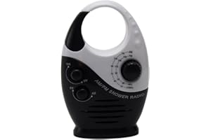 Jiakalamo Duschradio, spritzwassergeschützt, Typ AM FM Badezimmerradio, eingebauter Lautsprecher und einstellbare Lautstärke, tragbar, wasserdicht, hängend, mit Griff Oben (schwarz und weiß)