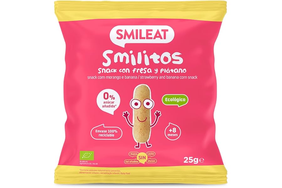 Smileat - Smilitos Snack - Sabor a Fresa y Plátano - Merienda divertida para peques desde 8 Meses - 1 Bolsa de 25g