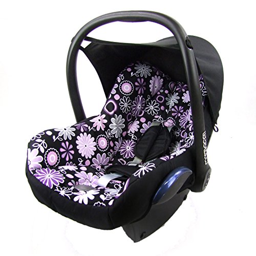 Babys-Dreams Ersatzbezug für Maxi-Cosi CabrioFix 6 tlg. SCHWARZ + LILA BLUMEN *NEU* Bezug für Babyschale Sommerbezug Cabrio Fix - 3