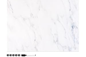 Navaris Magnetic Memo Board Whiteboard - 70 x 50 cm Dry Erase White Board with Design for Wall - Includes Marker and Magnets - White Marble