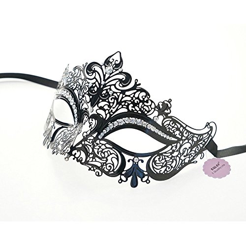 EQLEF® Sexy Schwarz Metall Venezianische Maske mit weißen Strass Masquerade Halloween Cosplay Partei - 3
