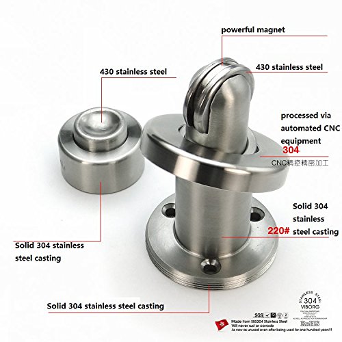 VIBORG Deluxe SUS304 Edelstahl Guss verstellbar Leistungsstark Boden oder Wandhalterung montiert Magnetverschluss Türkeil Türkeile Stopper Türstopper Satin Nickel gebürstet - 5