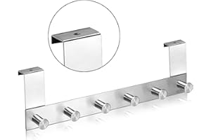 qobobo Edelstahlhaken Türgarderobe Türhaken Handtuchhalter Schublade Tür Haken Kleiderhaken Türhakenleiste Hakenleiste Tuer Garderobe 6 Reihe Haken ohne Anlage (Für tür mit 20 mm dick)