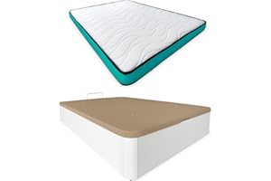 mattfy - Pack Colchón Viscoelástico Vega Reversible + Canapé Madera Abatible Gran Capacidad | Color Blanco 135 x 190