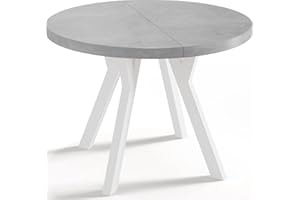 WFL GROUP Designer Runder Ausziehbarer Esstisch - Loft-Stil, Industriell, Platzsparend - Weiße Beine - 100 bis 200cm - für 6-8 Personen - Hergestellt in EU - Beton Grau - 200 cm