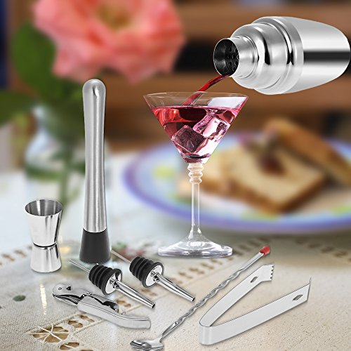 Anself 8tlg Cocktail Set Shaker Bar Mixer Ink. Cocktail Shaker, Messbecher, Barlöffel, Barstößel, Zange, Korkenzieher, 2 Weinausgießer - 8