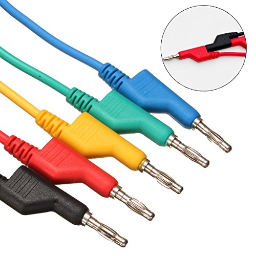 M.Way 5x Labor Kabel 4mm 1M Bananenstecker Kroko Krokodilklemme Messleitung Prüfkabel - 4