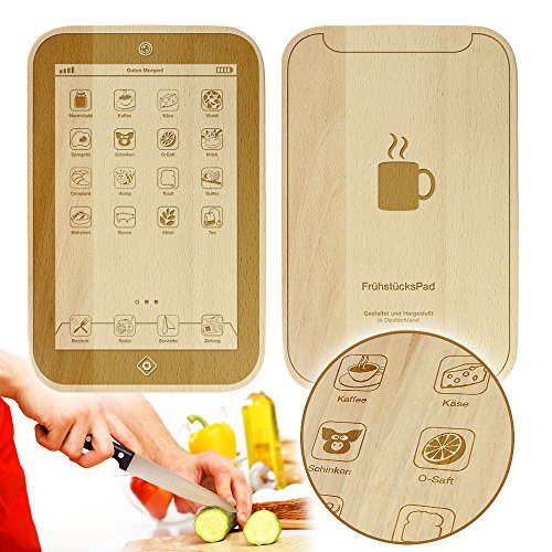 FrühstücksPad mit Gravur – Frühstücksbrettchen im Tablet-Look – Brotbrett aus Buchenholz – Lustige Geburtstagsgeschenke für Männer und Frauen – Holz Schneidebrettchen - 2