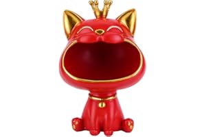 BLOOOK Laughing Cat Figures Statue,Maneki Neko Lucky Cat Ornament,for Living Room Accessories Home Decor,Key Holder Bowl Hallway Decorative Tray,Cat Lover Gift,House Warming Gifts New Home…