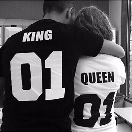 EvaluBuy(TM) 2016 summer style high quality cotton Valentine lover couple t-shirt king queen 01 Print men woman casual fashion top tees