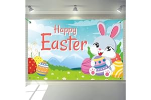 CLOVERCY Happy Easter Banner, Easter Decorations, 58x35 Inch Backdrops for Photography Party Decorations Indoor Outdoor Spring Decorations