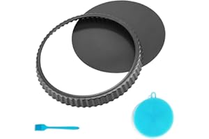 Lusacy Teglia Crostata 22 cm Stampo, Antiaderente Stampo Furbo per Crostate, Stampo Crostata in Acciaio al Carbonio, Teglia per Crostata Antiaderente con Quiche Stampo 22cm