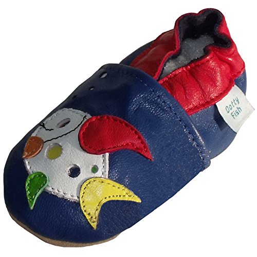 Soft Leather Baby boy Shoes with Suede Soles by Dotty Fish Blue Multi Coloured Dotty Fish design - 12-18 months