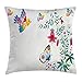 Produktbild VTXWL Garden Throw Pillow Cushion Cover, Artistic Illustration Bellflower with Birds Butterflies Blooms Colorful Summertime, Decorative Square Accent Pillow Case, 18 X 18 inches, Multicolor