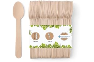 GREENBOX Cucchiaio usa e getta in legno, posate in legno, cucchiaio da zuppa in legno, posate usa e getta, posate biodegradabili e compostabili, 100 cucchiai usa e getta da 14 cm