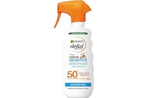 Garnier Delial Niños Sensitive Advanced Pistola Protector Solar en Spray para Niños. Alta Protección FPS 50+. Resistente al agua, arena, sal y cloro. Testado bajo control pediátrico, 270 ml