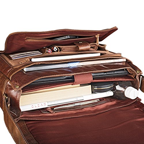 STILORD Businesstasche mit Laptopfach 15,6 Zoll Umhängetasche Herren Damen Aktentasche Unitasche Bürotasche Schultertasche Antik Leder braun - 7