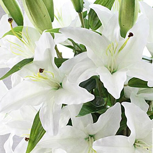 Weiße Lilie Bush künstliche Blume, NNIUK Lily Real Touch Parfüm-Lilien-Blumen-Blumenstrauß-Hochzeit/Graves/Vasen (5 Stück) - 2