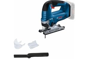 Bosch Professional 18V System scie sauteuse sans-fil GST 18V-125 B (avec poignée étrier, coupes inclinées jusqu’à un angle de 45°, 1 lame de scie, set d’aspiration)