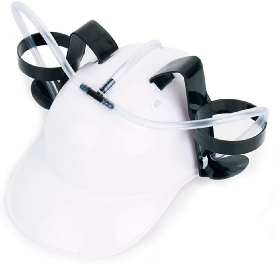Beverage Helmet, Beer and Soda Guzzler Helmet, Fun Party Drinking Hat, Party Gags Cap (White)