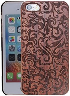 PotPor iPhone SE 5S 5 Wooden Case Unique Real Handmade Natural Wood Backplate with Hard PC Hybrid Snap On Cover(A3)