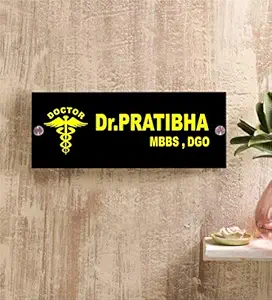 SIGNOOGLE Personalized Acrylic Doctor Name Plates for Home Door Table Outdoor Customized Laminated Name Board House Apartment Glass Door (30 cm X 13 cm) Black,Yellow