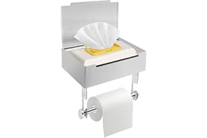 VEFTSVY Toilettenpapierhalter, Klopapierhalter, Toilettenpapierhalter mit Feuchttücherbox, Rostfrei 304 Edelstahl Klorollenhalter zum Bohren für Badezimmer (Silber)